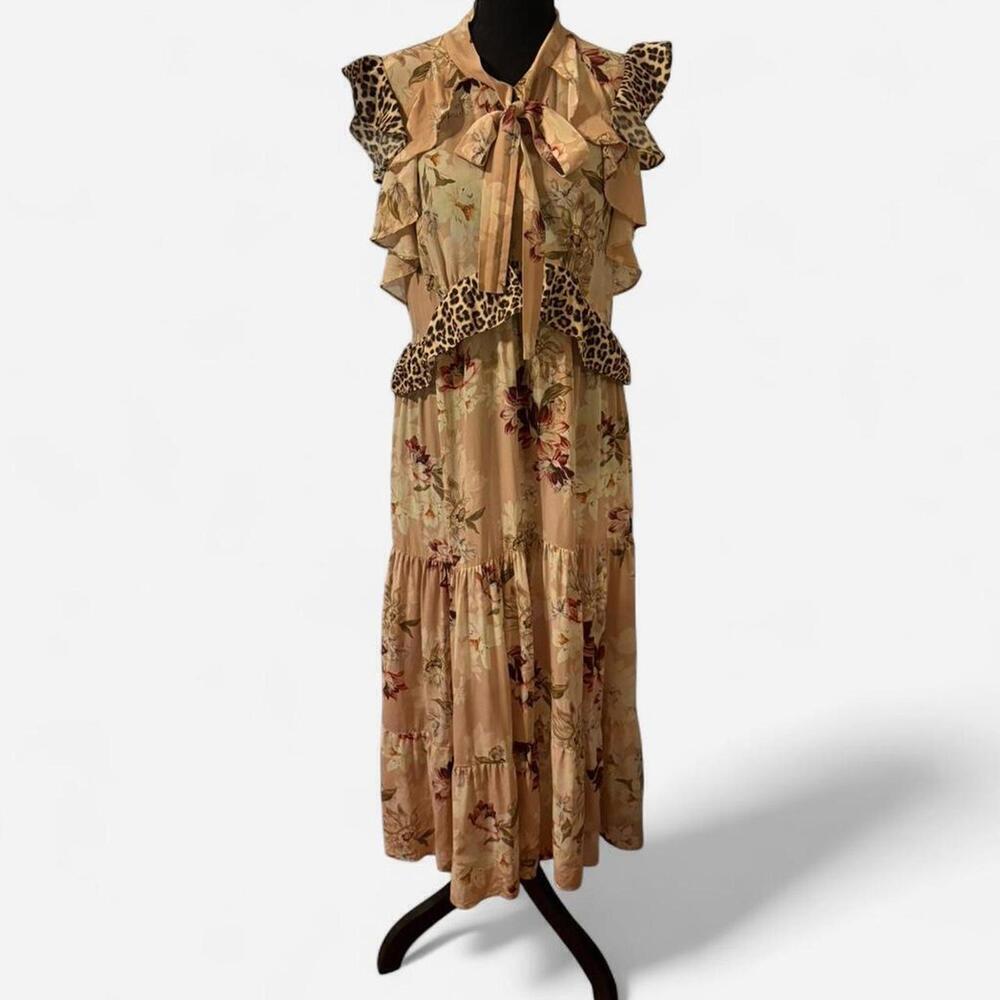 Anthropology Kachel silk floral and animal print maxi dress Size 10